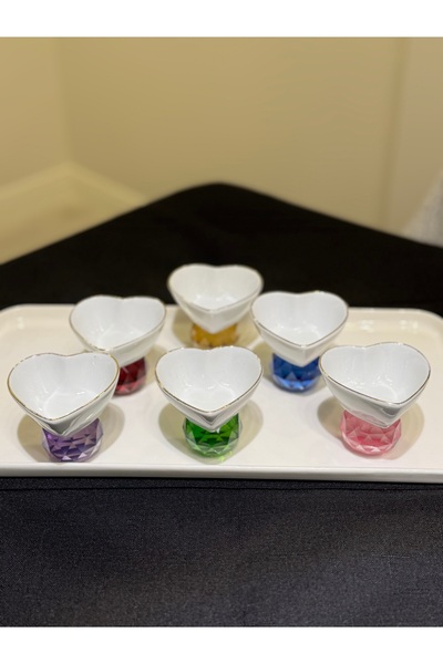 Lunera Decor Renkli Kristal Toplu 6’Lı Kalp Lokumluk