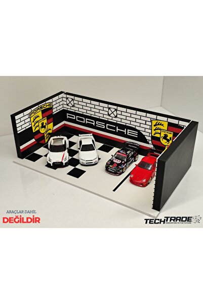 Tech Trade 1/64 Ölçek Porsche Diecast Garaj Diorama 1:64 Ölçek