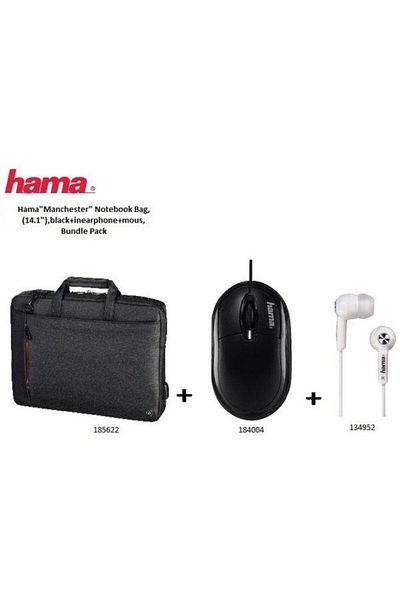 Hama مجموعة مانشستر حقيبة كمبيوتر محمول وماوس وسماعة أذن 185622B4AM