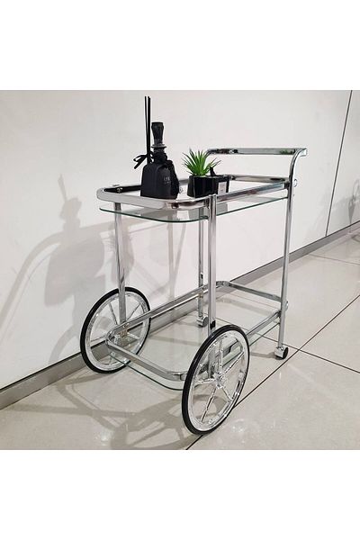 private house Taiwanese silver steel glass tea trolley