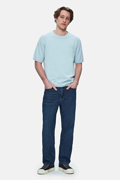 UCLA FARED Gök Mavi Bisiklet Yaka Triko Nakışlı Standard Fit Erkek Tshirt