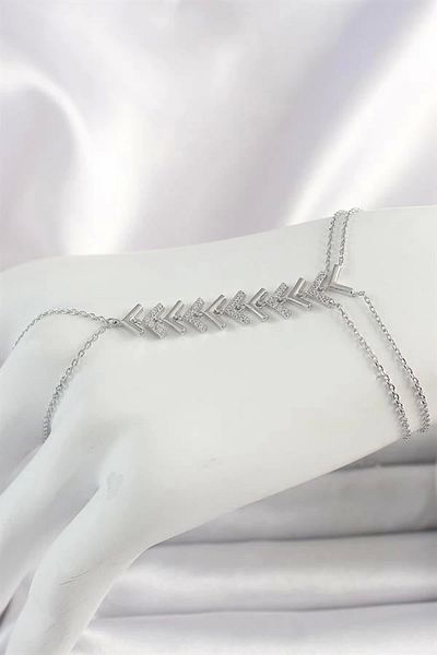 Clariss Brass Silver Color Zircon Stone V Model Women's Şahmeran