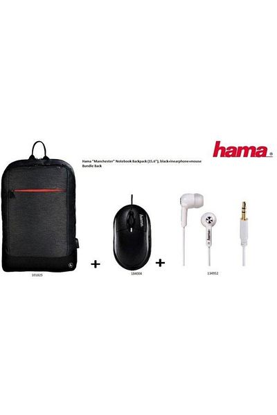 Hama حقيبة ظهر مانشستر مع ماوس وسماعة رأس داخل الأذن، لون أسود، موديل 101825B4AM