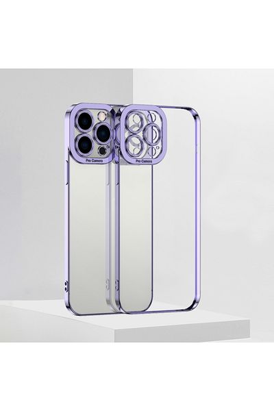 REDz Accessories Carcasă model Luxury, Husă completă, Pentru iPhone 14 Pro, Margini colorate, Silicon transparent, Mov