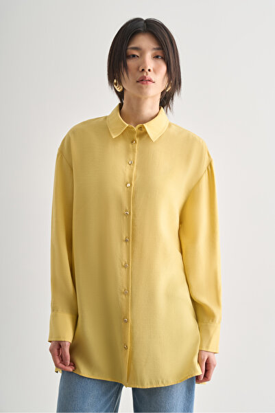 Mizalle Yan Düğme Detaylı Premium Modal Sarı Tunik