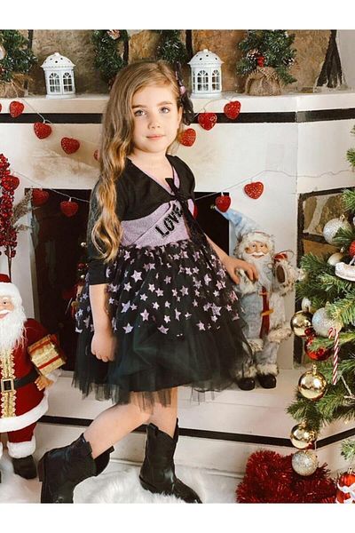 Hilal Akıncı Kids Girl's Starry Silvery Love Model Evening Dress