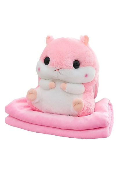 ABYZ Multifunctional Plush Toy Hamster Dimensions 40x30cm With Fluffy Blanket Dimensions 170x100cm Pink