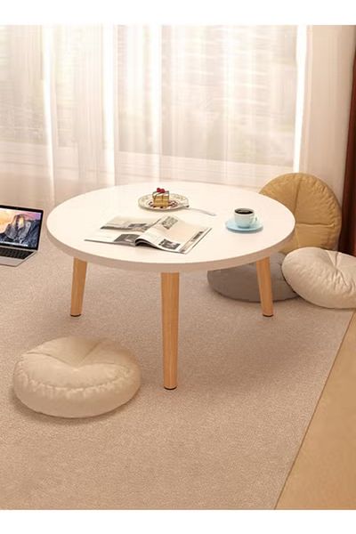 Taimi Round Side Table, Solid Wood Coffee Table, Side Table for Sofa and Living Room White 50x50x30cm