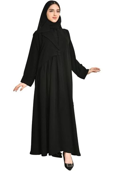HAWRAA Black abaya with blazer cut and side pleats