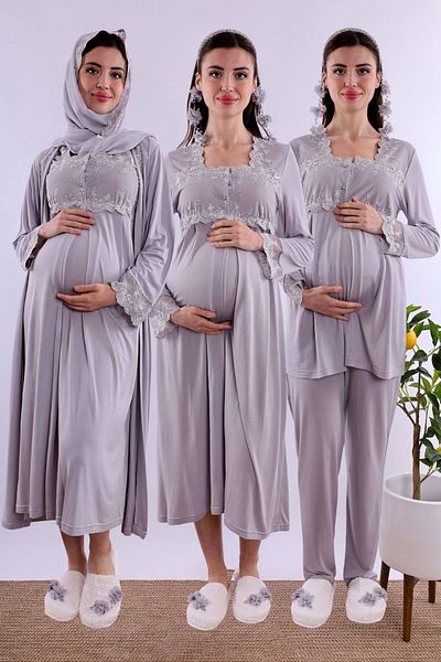 ByLohusa Effortt Gray Hijab Pregnant Maternity Set Byl2T24052