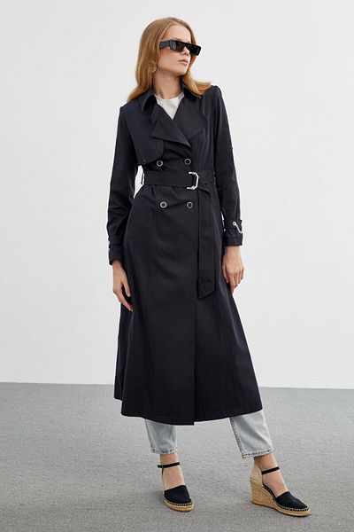 Zühre Chain and Belt Detailed Black Trench Coat 12615