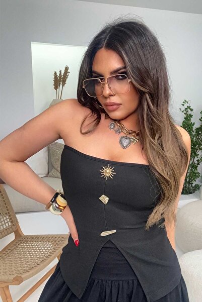 Sohotique By P Bluză din țesătură otomană cu accesorii solare negru