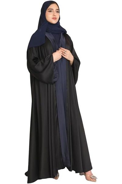 HAWRAA Black and navy blue double-faced abaya with silk fabric
