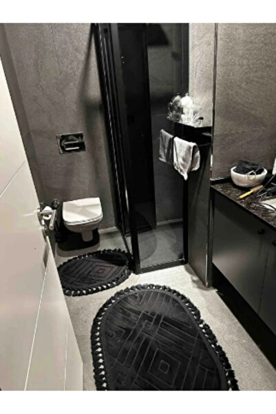 SERİA HALI Yıkanabilir Saçaklı Kaymaz Dot Taban Yumuşak Peluş Banyo Paspası 2'li Set 60x100ve40x60cm