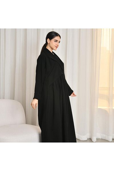 HAWRAA Black abaya with blazer cut and side pleats