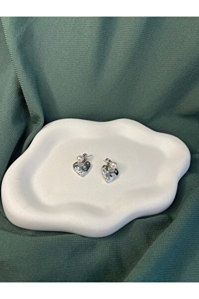 Fam&Co Jewelry Pearl Detailed Silver Color Heart Model Women's Earrings