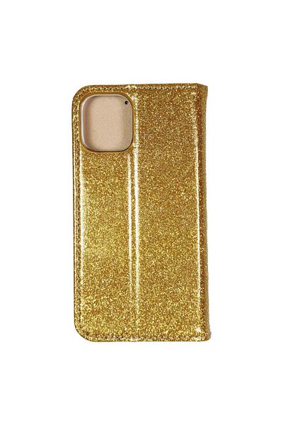 REDz Accessories Flip Book Case For Iphone 12 Mini Magnetic With Stand And Card Holder Glossy Glitter Model Gold