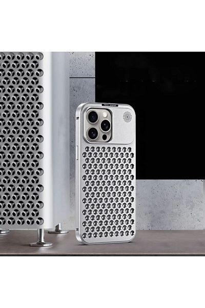 REDz Accessories Carcasă Guardian cu perforații pentru iPhone 14 Pro, difuzor de arome, rezistentă la șocuri, metalică, argintie