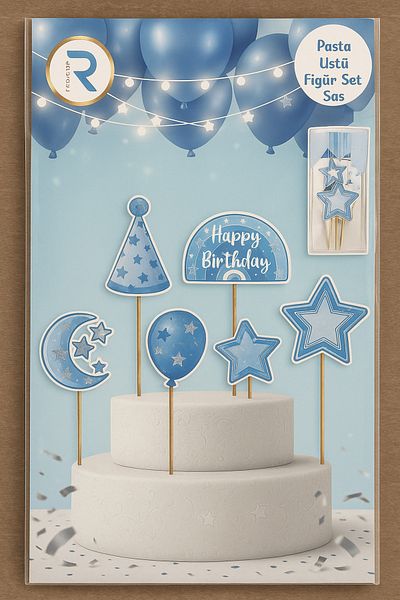Ege Pastacılık Cake Toothpick Happy Birthday Set of 6 Blue