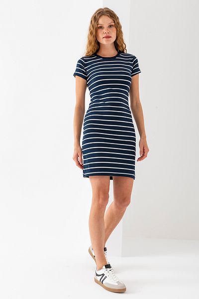 GİYSA Rochie cu mânecă scurtă cu mânecă scurtă pentru damă, albastru bleumarin, alb - 25539