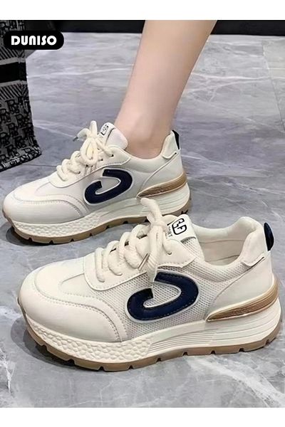 Generic DUNISO Women's Platform Sneakers Low Top Walking Shoes for Lady Comfortable Lace Up Fashion Casual S