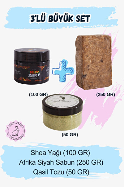 FADHILA ORGANICS 3'lü Büyük Set - Nemlendirici & Leke Karşıtı - Shea Qasıl Sabun