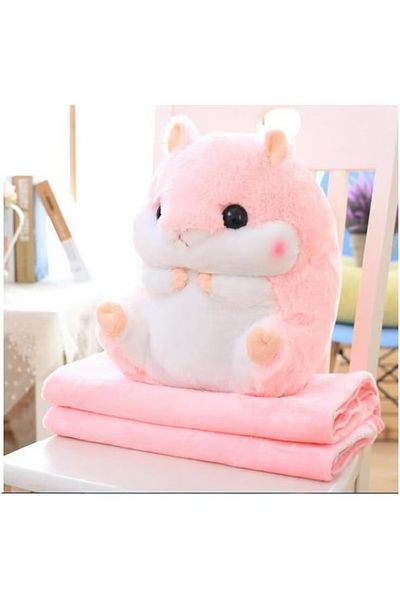ABYZ Multifunctional Plush Toy Hamster Dimensions 40x30cm With Fluffy Blanket Dimensions 170x100cm Pink
