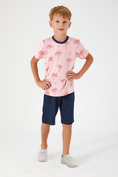 Rolypoly Palm Tree Details Pink Boy's Bermuda Suit
