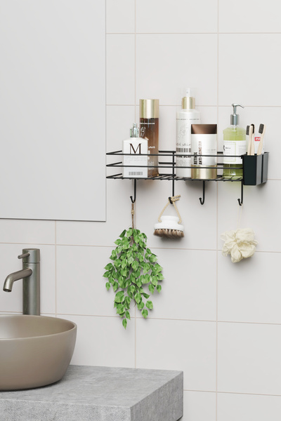 zabata Adhesive Large Size Hanger Bathroom Shelf Shower Shampoo Holder Wall Organizer