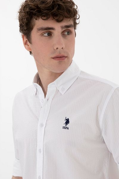 U.S. Polo Assn. Η.Π.Α. Polo Assn. Ανδρικό λευκό μακρυμάνικο κανονικό πουκάμισο 2170101