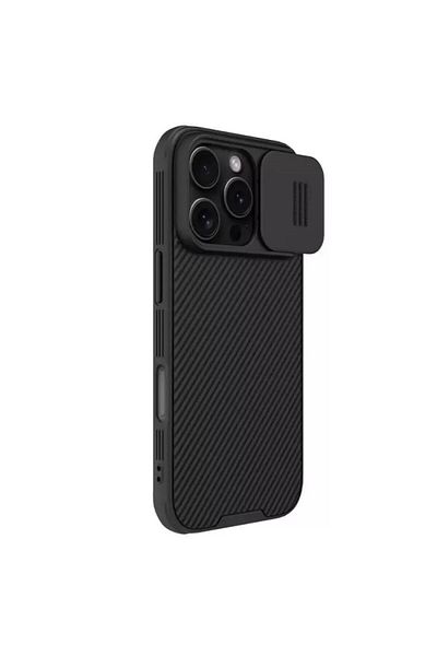 REDz Accessories Husă Nilkin CamShield Pro, protecție glisantă, pentru iPhone 16 Pro Max, colțuri cu pernă de aer, neagră