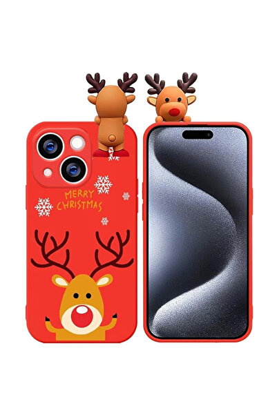 REDz Accessories Carcasă Merry Reindeer, figurină 3D cu ren, pentru iPhone 14, design de Crăciun, protecție cameră, roșu