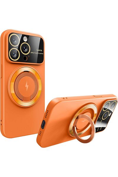 REDz Accessories Camera Protection Case, Magsafe Holder Ring For Iphone 15 Pro Max, Secure Ring, Silicone, Orange