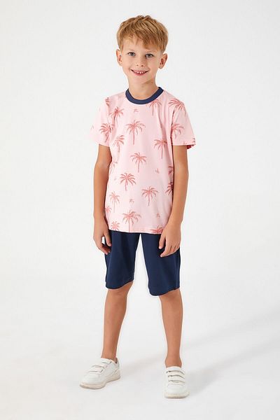 Rolypoly Palm Tree Details Pink Boy's Bermuda Suit