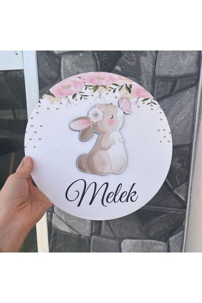 fabriflow exclusive Tavşan Kabartma Figürlü Yenidoğan Bebek Odası Kapı Süsü D...