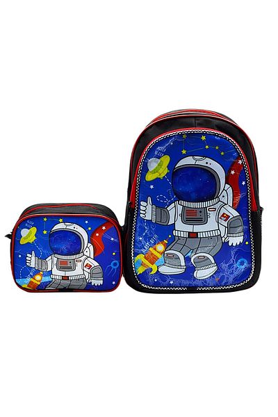 Gen-Of 2 Compartment Astronaut School Backpack and Lunch Box Black Code:1309