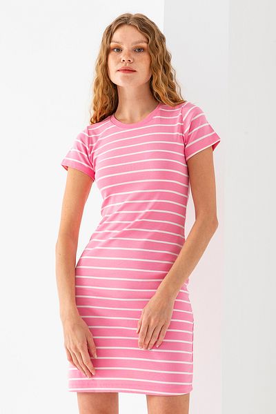 GİYSA Rochie cu mânecă scurtă cu mânecă scurtă pentru femei, roz alb - 25539