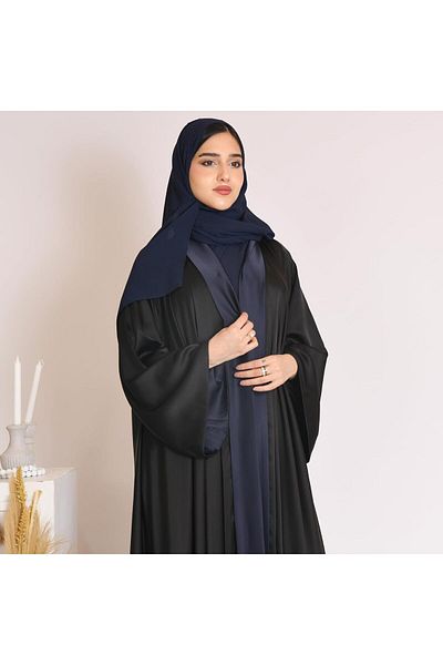 HAWRAA Black and navy blue double-faced abaya with silk fabric