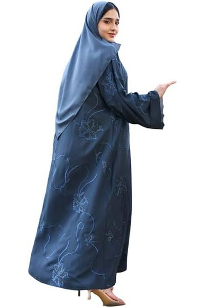HAWRAA Colorful embroidered quarter-cloche abaya with wide sleeves and buttons