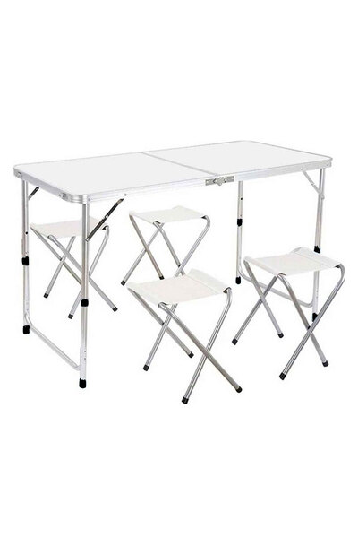 Sportaj Katlanabilir Alüminyum Kamp Masası ve 4 Adet Tabure Seti – Taşınabili...