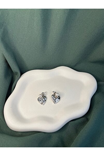 Fam&Co Jewelry Pearl Detailed Silver Color Heart Model Women's Earrings
