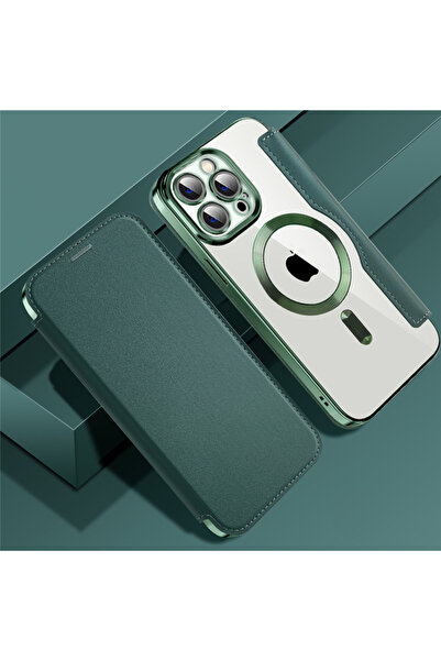 REDz Accessories Husă de card Magsafe, hibridă, aspect piele, compatibilă cu iPhone 13 Pro, portofel pentru carduri, silicon, verde