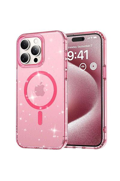 REDz Accessories Husă Shine Armor Magsafe, cu sclipici integrat, pentru iPhone 14 Pro Max, roz