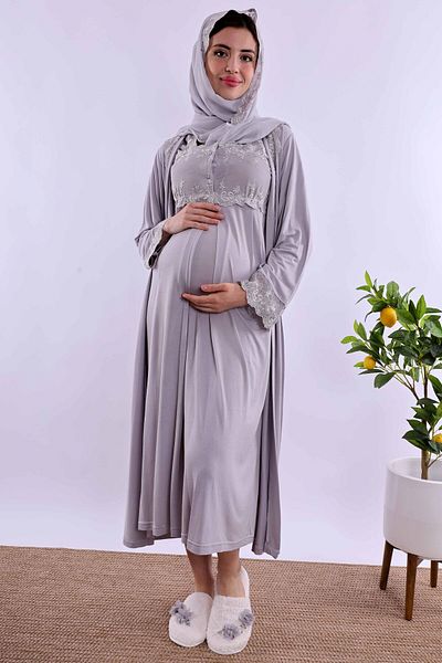 ByLohusa Effortt Gray Hijab Pregnant Maternity Set Byl2T24052