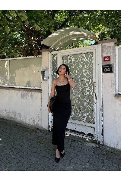 MY LİKA Дълга пясъчно сива рокля с въжени презрамки