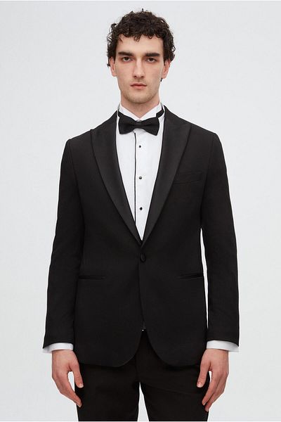 D'S Damat Ds Damat Slim Fit Black Dobby Groom & Tuxedo Suit
