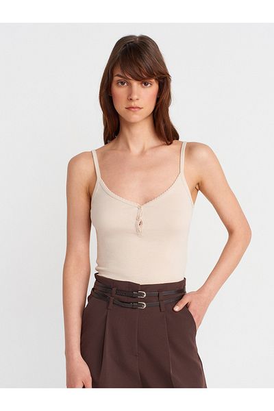 Dilvin 21008 Buttoned Hanging Top-Stone