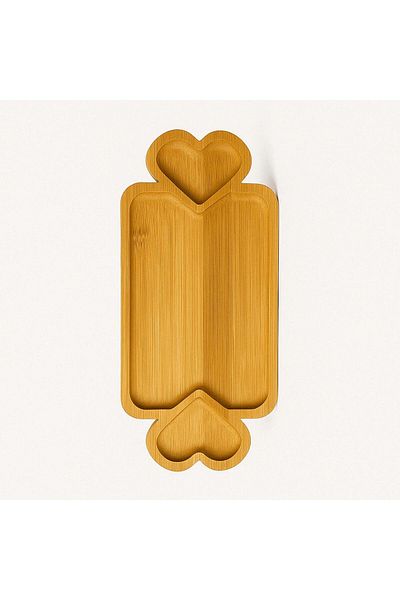 DolphFin Presentation Plate Aesthetic Wooden Plate with Hearts 3 Compartments Serving Plate for Appetizer, Snack, Breakfast Presentations