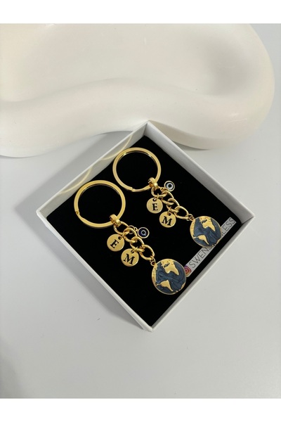 stainless steell Dünya Anahtarlık Gold Renk Kalın Anahtarlık Modeli Çift Anah...