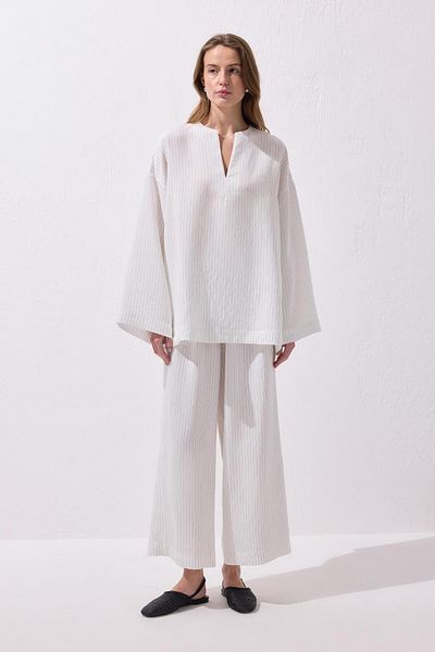 KADRİYE BAŞTÜRK Dory Modal Blouse Trousers Suit Ecru